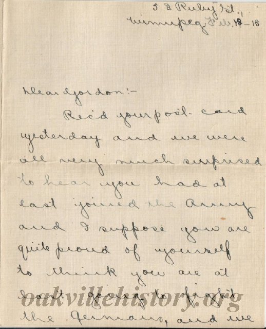 Munro Letters- 1915 Feb 14- from Grace Hewer to Gordon Munro