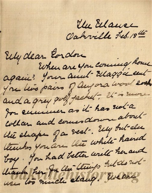 Munro Letters- 1915 Feb 18- from Jessie Munro (Mother) to Gordon Munro