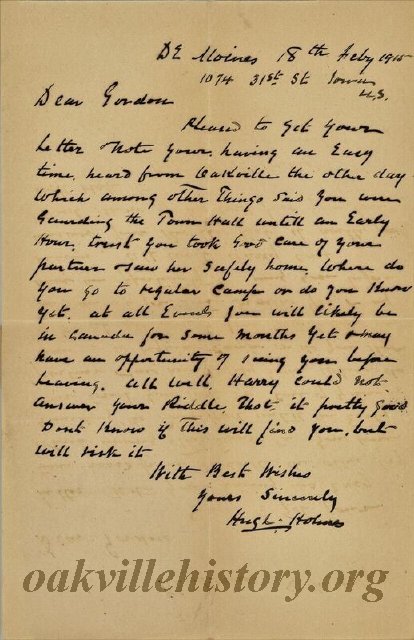 Munro Letters- 1915 Feb 18- from Hugh Holmes to Gordon Munro