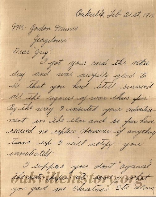 Munro Letters- 1915 Feb 21- from Norma Evans to Gordon Munro