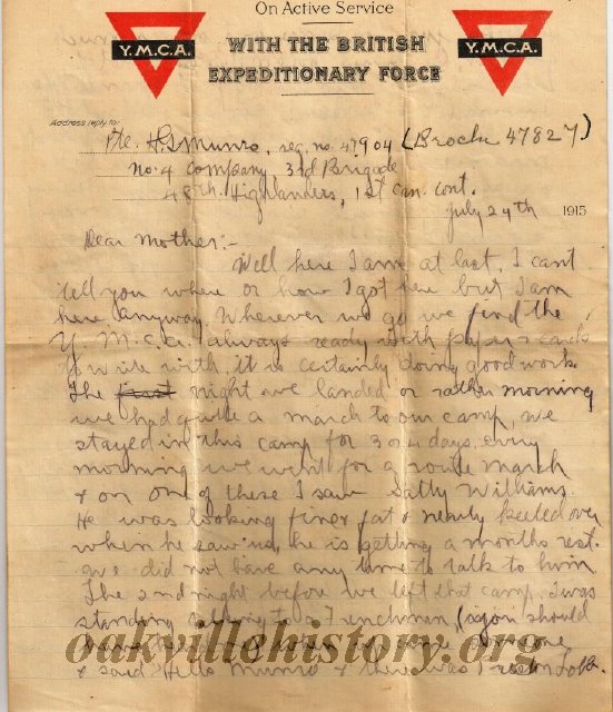 Munro Letters- 1915 July 24- from Gordon Munro to Jessie Munro