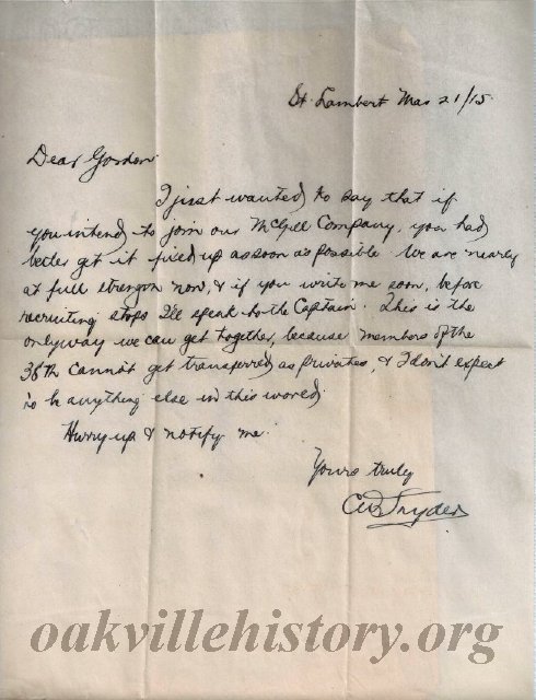Munro Letters- 1915 Mar 21- from C. W. Snyder to Gordon Munro
