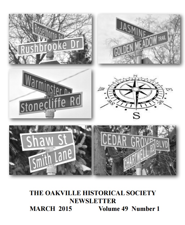 newsletter cover with black and white photos showing five intersection signs