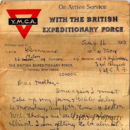 Munro Letters- 1915 Aug 16- from Gordon Munro to Jessie Munro