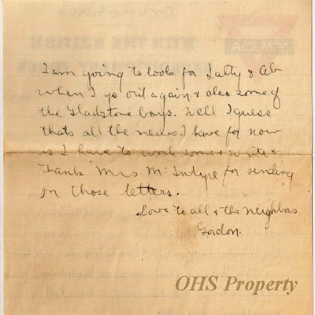 Munro Letters- 1915 Aug 22- from Gordon Munro to Margaret Munro 