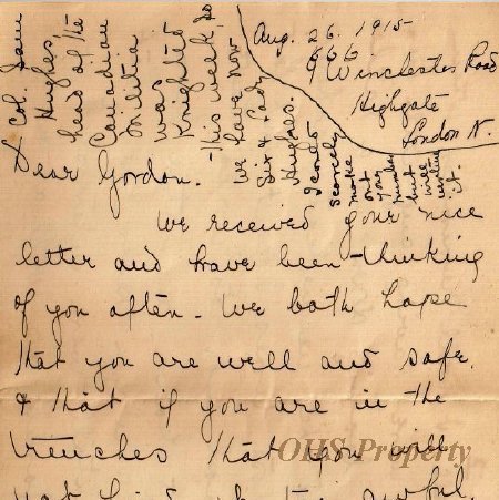 Munro Letters- 1915 Aug 26- from B. Fisher to Gordon Munro