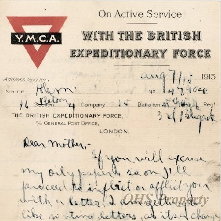 Munro Letters- 1915 Aug 7- from Gordon Munro to Jessie Munro