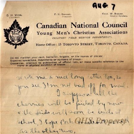 Munro Letters- 1915 Aug 7- from Gordon Munro to Jessie Munro
