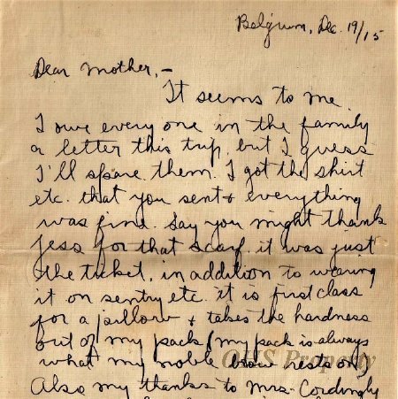 Munro Letters- 1915 Dec. 19- from Gordon Munro to Jessie Munro
