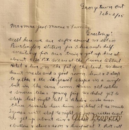 Munro Letters- 1915 Feb 2- from Gordon Munro to Mr. and Mrs. Jas. E. Munro and Family