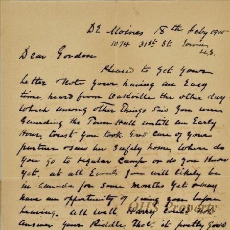 Munro Letters- 1915 Feb 18- from Hugh Holmes to Gordon Munro