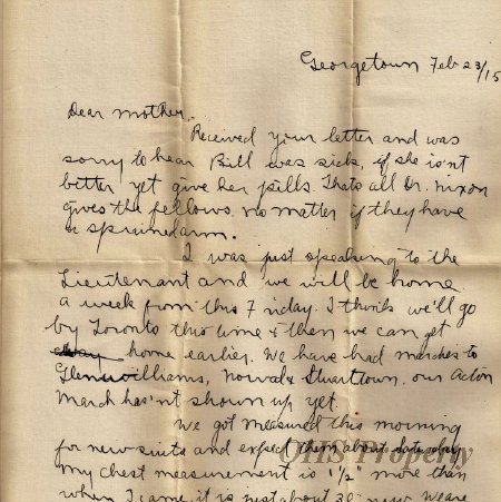 Munro Letters- 1915 Feb 23- from Gordon Munro to Jessie Munro