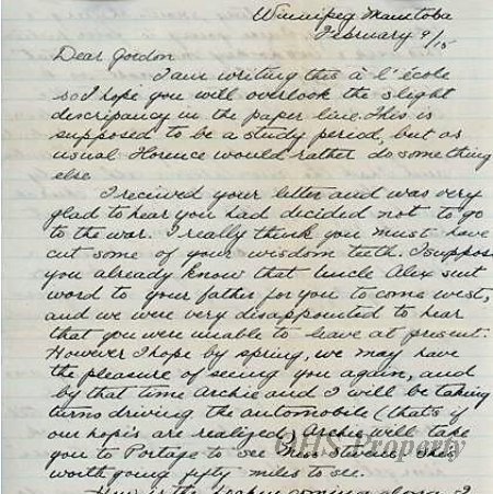 Munro Letters- 1915 Feb 9- from Florence to Gordon Munro 1