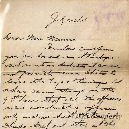 Munro Letters- 1915 July 23- from Lieut. H. S. Pepall to Jessie Munro