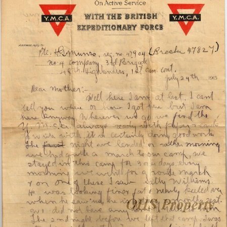 Munro Letters- 1915 July 24- from Gordon Munro to Jessie Munro