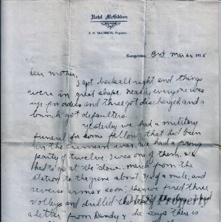 Munro Letters- 1915 Mar 24- from Gordon Munro to Jessie Munro