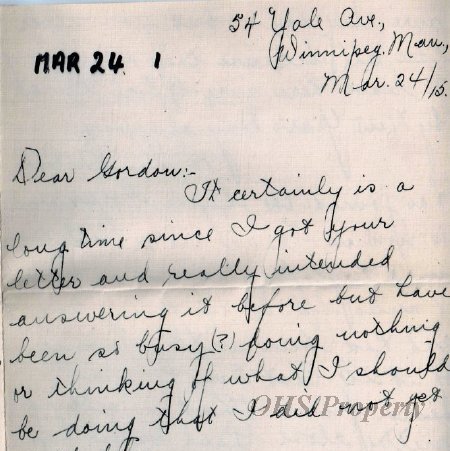 Munro Letters- 1915 Mar 24- from Isabel Cross to Gordon Munro