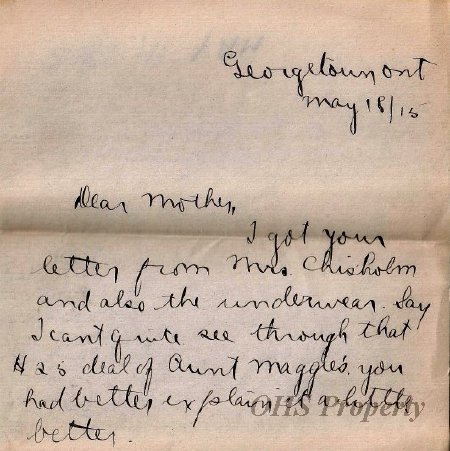 Munro Letters- 1915 May 18- from Gordon Munro to Jessie Munro