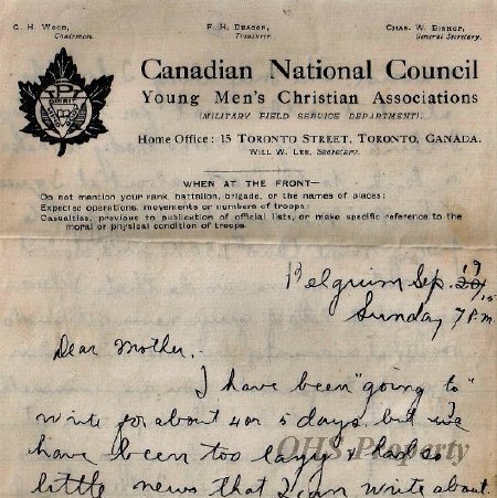 Munro Letters- 1915 Sep 19- from Gordon Munro to Jessie Munro