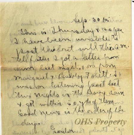 Munro Letters- 1915 Sep 28- from Gordon Munro to Arthur Melville Munro