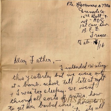Munro Letters- 1916 Feb 15- from Gordon Munro to James E. Munro