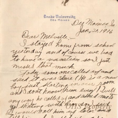 Munro Letters- 1916 Jan 20- from Muriel Coufer to Melville Munro