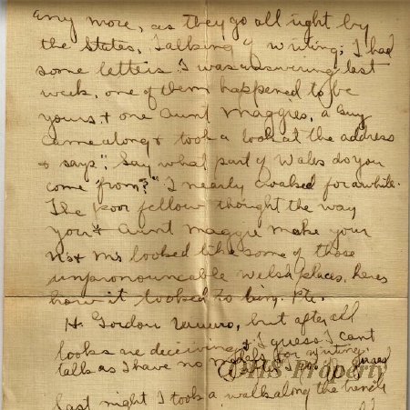 Munro Letters- 1916 Jan 27- from Gordon Munro to Jessie Munro