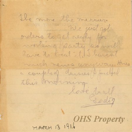 Munro Letters- 1916 Mar. 13- from Gordon Munro to Jessie Munro