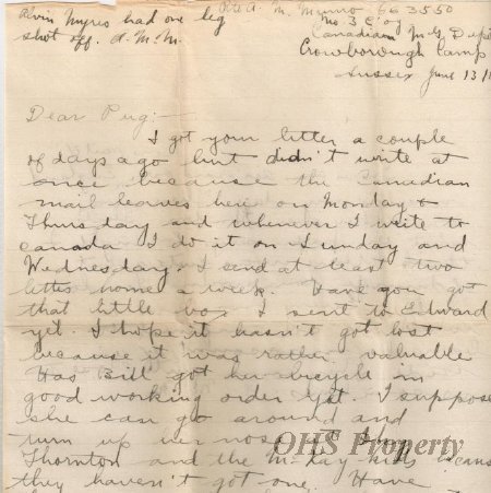Munro Letters- 1917 June 13- Melville Munro to Margaret Munro