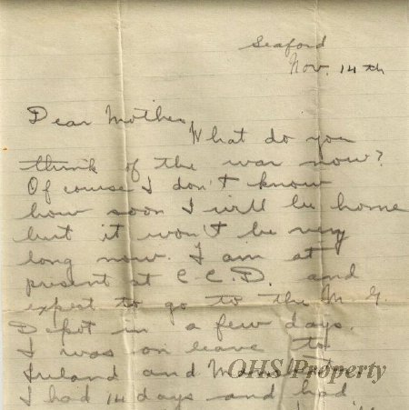 Munro Letters- 1918 Nov 14- Melville Munro to Jessie Munro