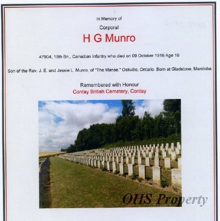 Munro Letters - Records from Contay British Cemetery